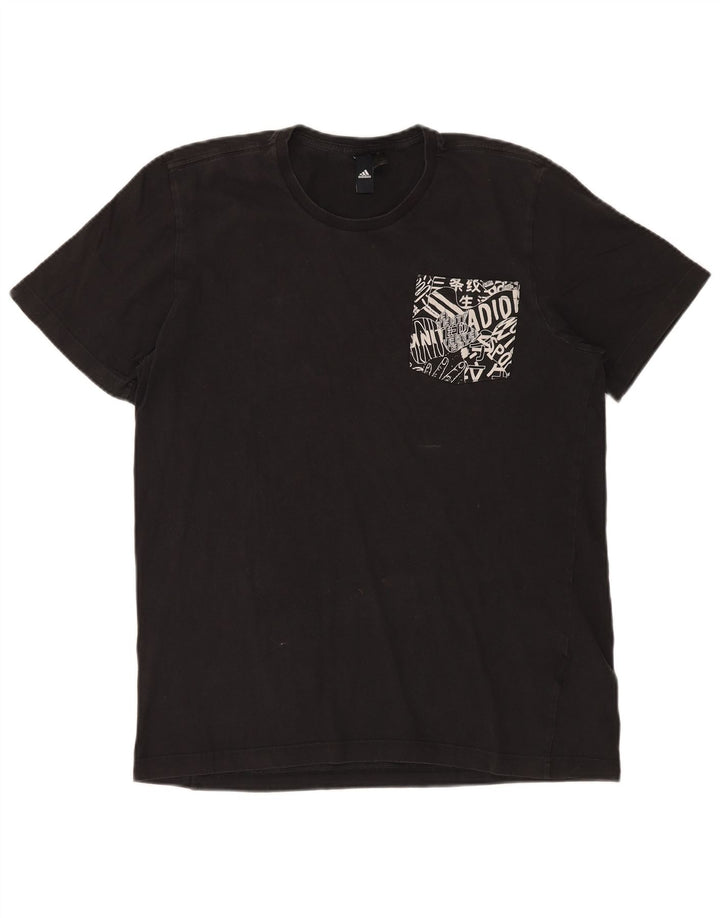 ADIDAS Mens Graphic T-Shirt Top Large Black Cotton