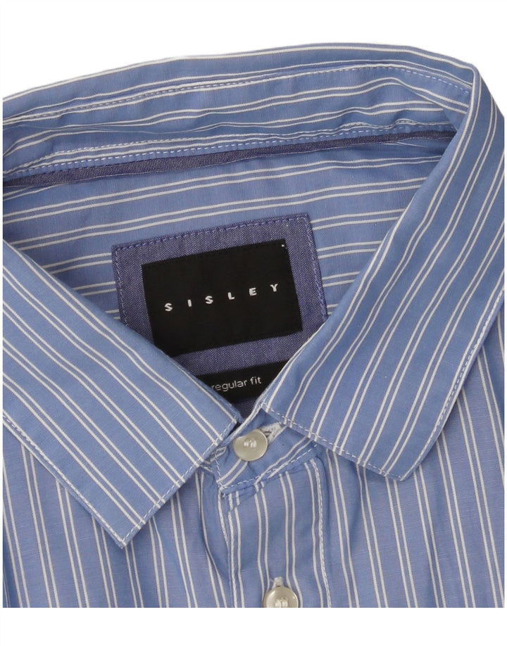 SISLEY Mens Regular Fit Shirt Large Blue Striped
