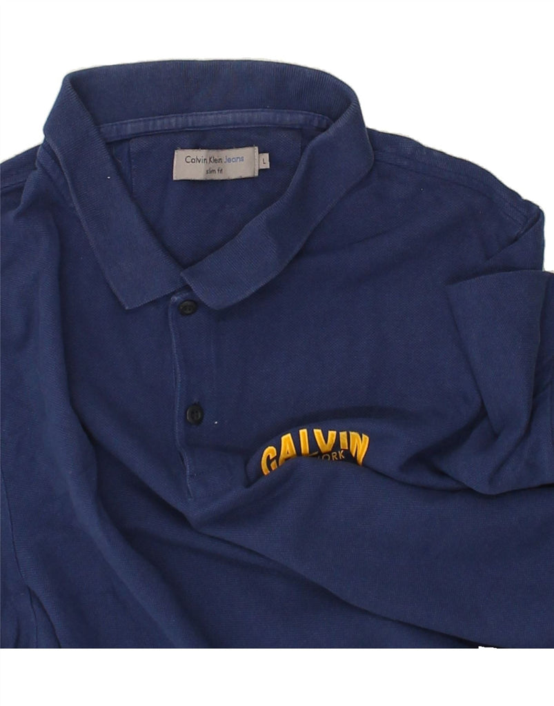 CALVIN KLEIN JEANS Mens Slim Fit Polo Shirt Large Navy Blue Cotton | Vintage Calvin Klein Jeans | Thrift | Second-Hand Calvin Klein Jeans | Used Clothing | Messina Hembry 