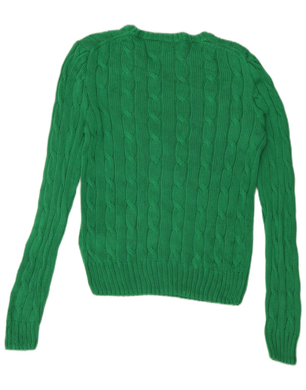 POLO RALPH LAUREN Womens Crew Neck Jumper Sweater UK 10 Small Green Cotton