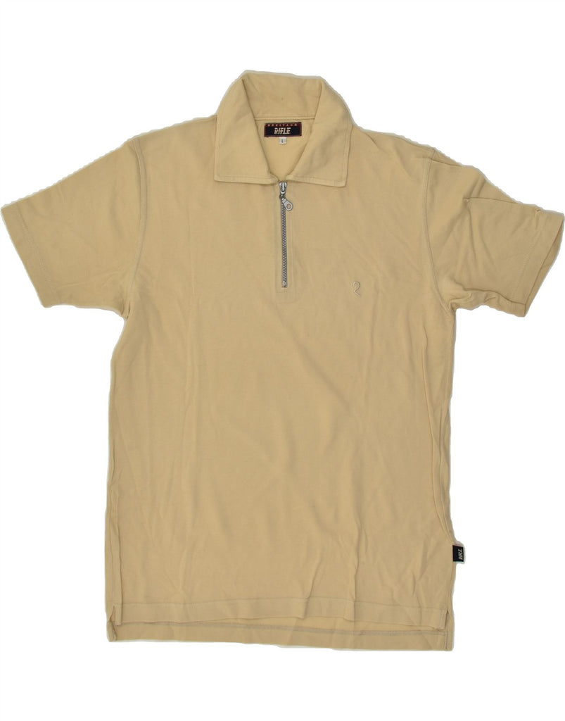 RIFLE Mens Polo Shirt Large Beige Cotton | Vintage Rifle | Thrift | Second-Hand Rifle | Used Clothing | Messina Hembry 