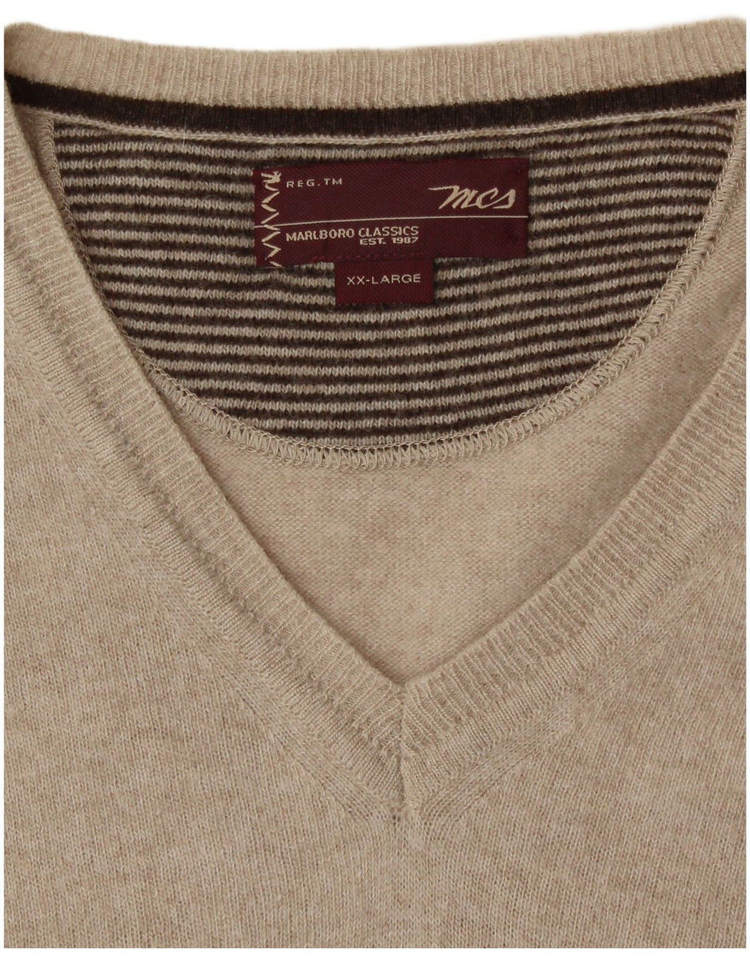 Marlboro Classics Mens V-Neck Jumper Sweater 2XL Beige