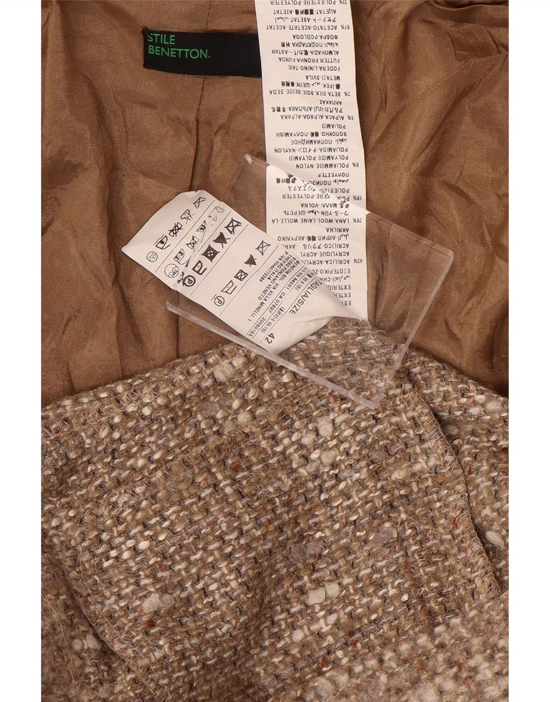 Benetton Womens 3 Button Blazer Jacket IT 42 Medium Brown Flecked Acrylic