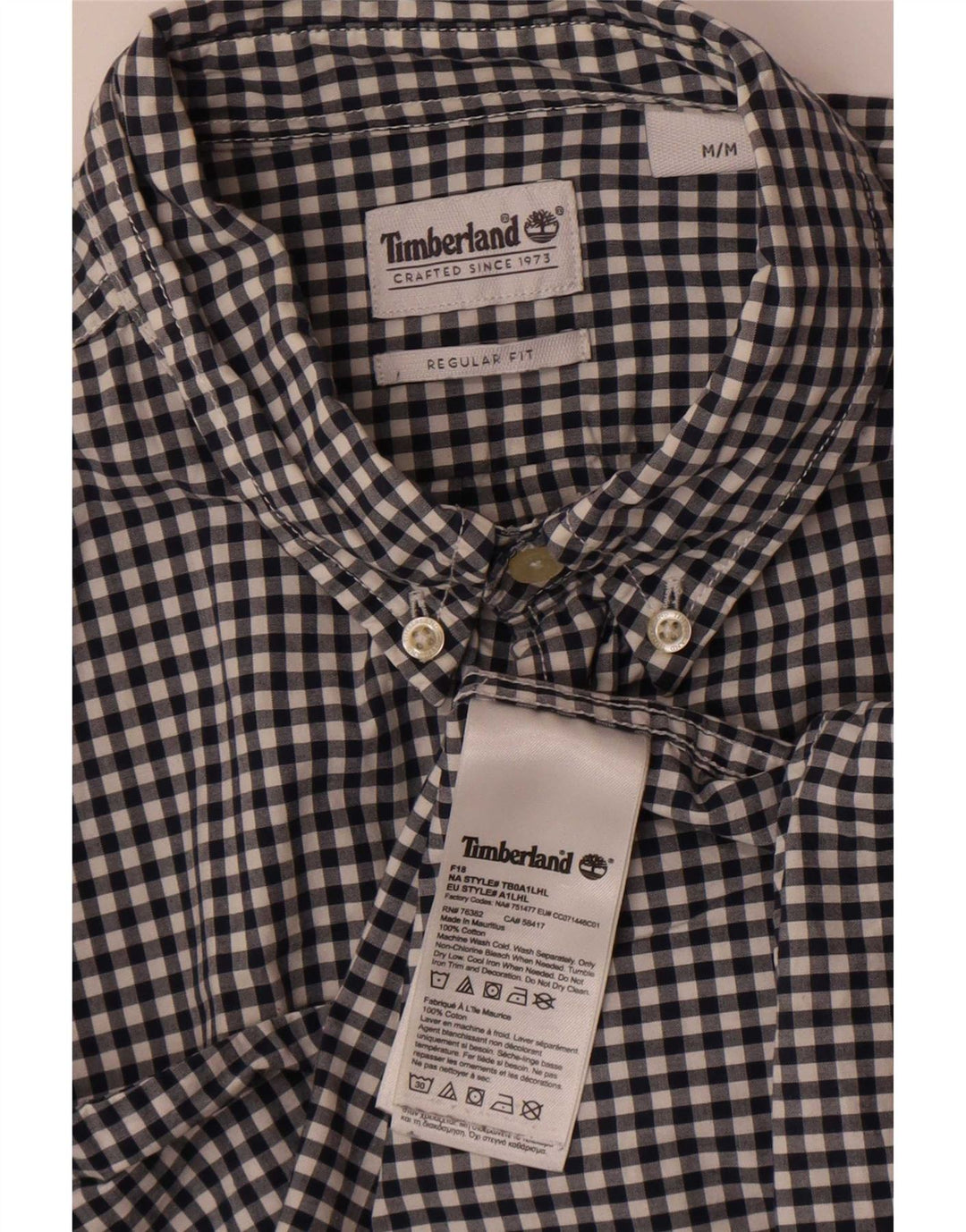 Timberland Mens Regular Fit Shirt Medium Black Gingham Cotton
