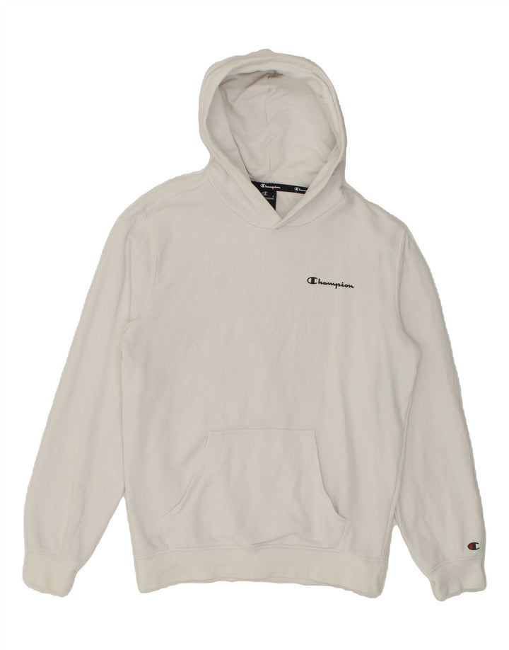 CHAMPION Mens Graphic Hoodie Jumper Small White Cotton Vintage Champion and Second-Hand Champion from Messina Hembry 
