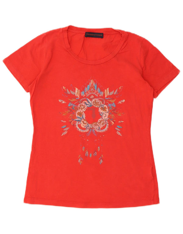 Trussardi Womens Graphic T-Shirt Top UK 10 Small Red