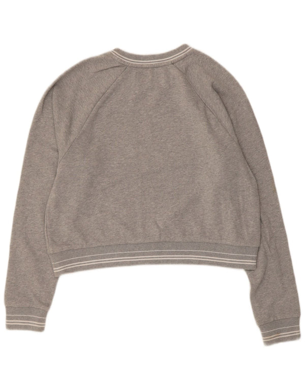 Superdry Womens Crop Graphic Sweatshirt Jumper UK 14 Medium Grey Cotton