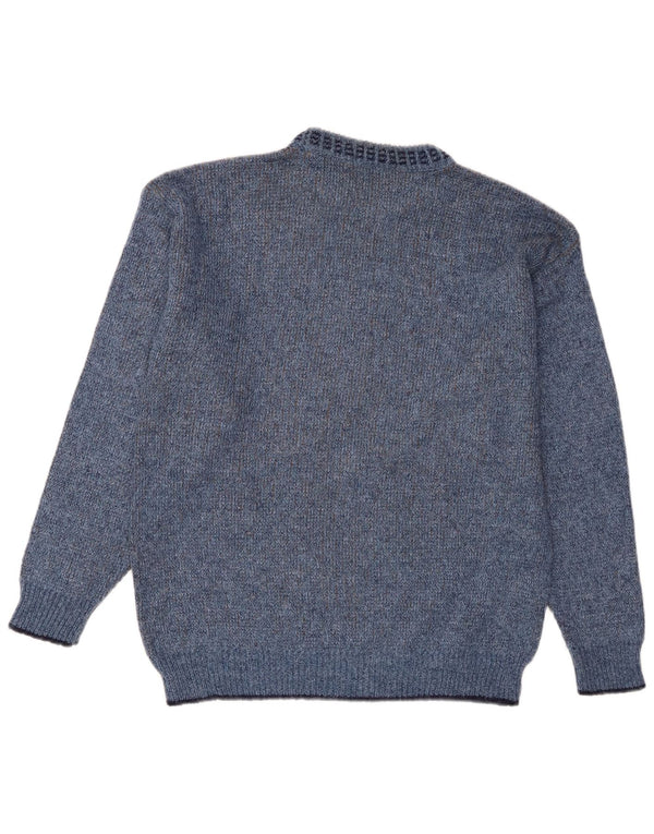 St Michael Mens Crew Neck Jumper Sweater Small Blue Geometric Acrylic