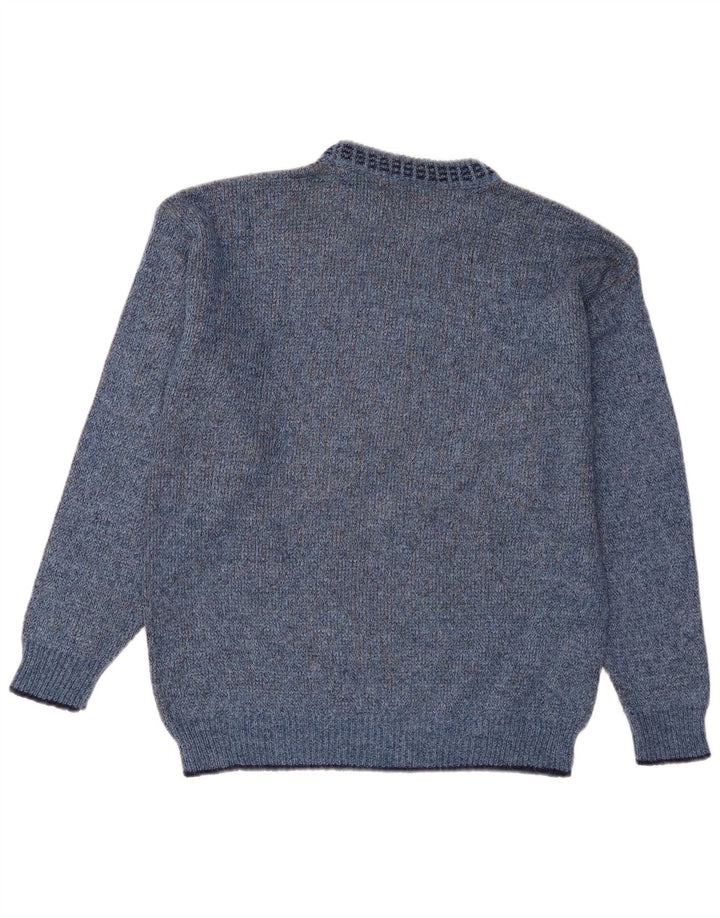 St Michael Mens Crew Neck Jumper Sweater Small Blue Geometric Acrylic