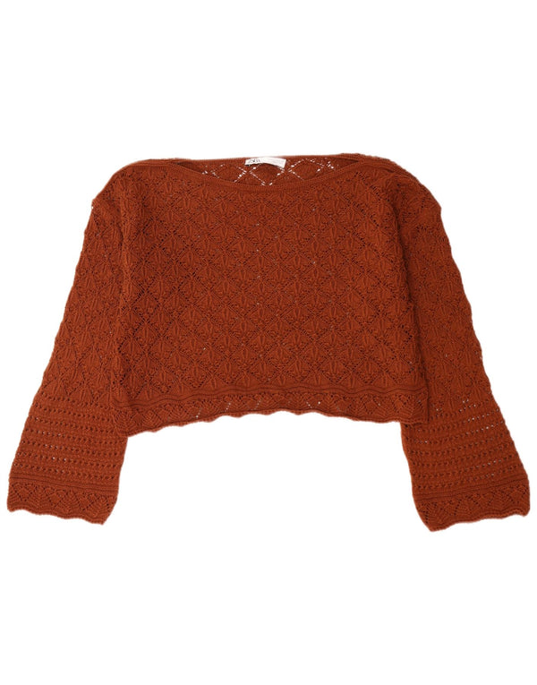 Zara Womens Oversized Crop Boat Neck Jumper Sweater UK 14 Medium Brown