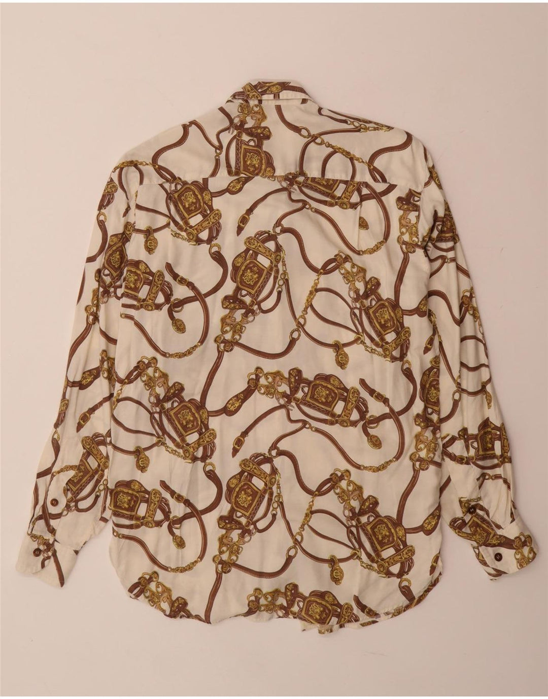 VINTAGE Womens Abstract Pattern Shirt Blouse UK 14 Large White Viscose