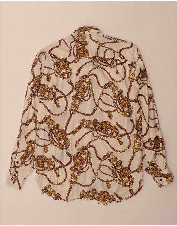VINTAGE Womens Abstract Pattern Shirt Blouse UK 14 Large White Viscose