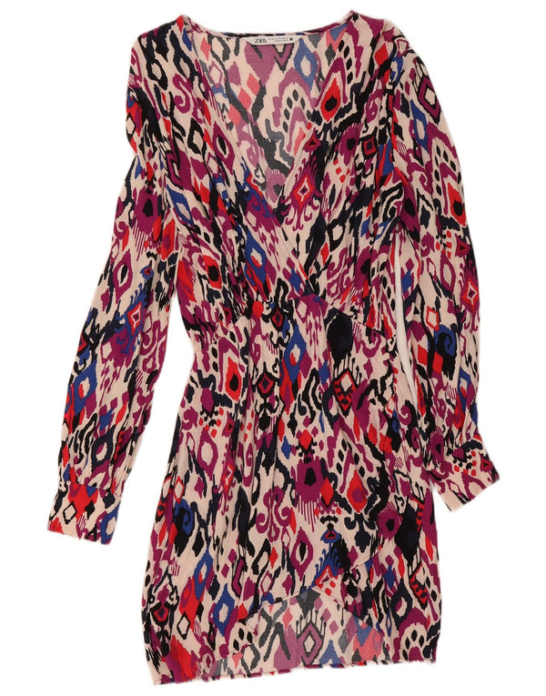 Zara Womens Long Sleeve Sheath Dress UK 6 XS Multicoloured Ikat