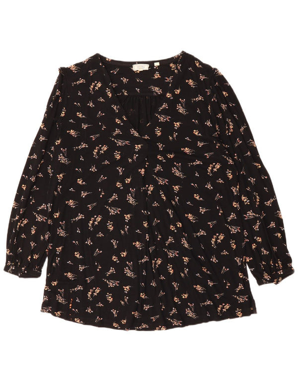 Fat Face Womens Long Sleeve Oversized Blouse Top UK 12 Medium Black Floral