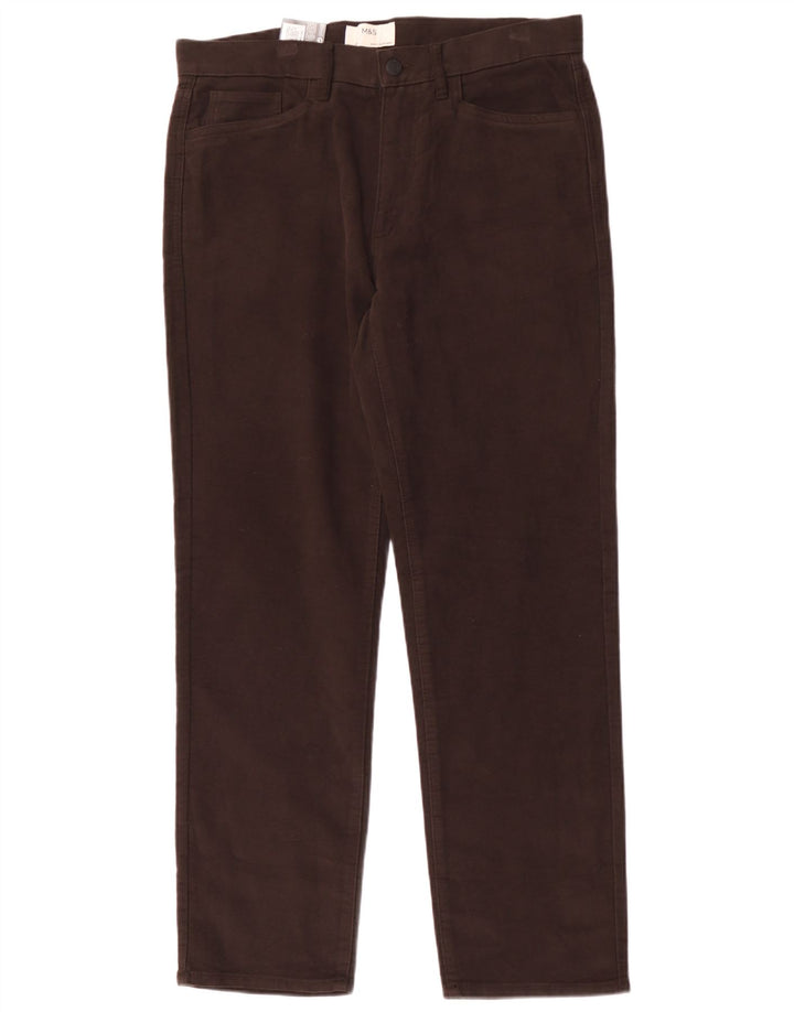 Marks & Spencer Mens Straight Regular Fit Casual Trousers W34 L31 Brown