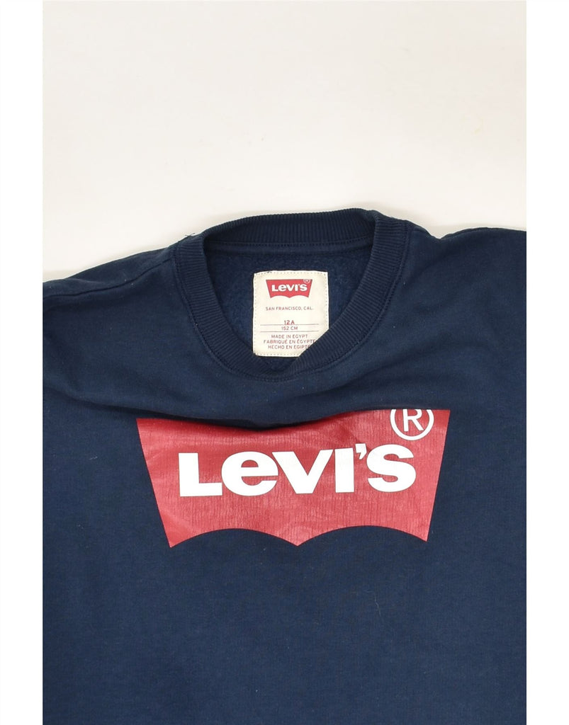 LEVI'S Boys Graphic Sweatshirt Jumper 11-12 Years Navy Blue Cotton | Vintage Levi's | Thrift | Second-Hand Levi's | Used Clothing | Messina Hembry 