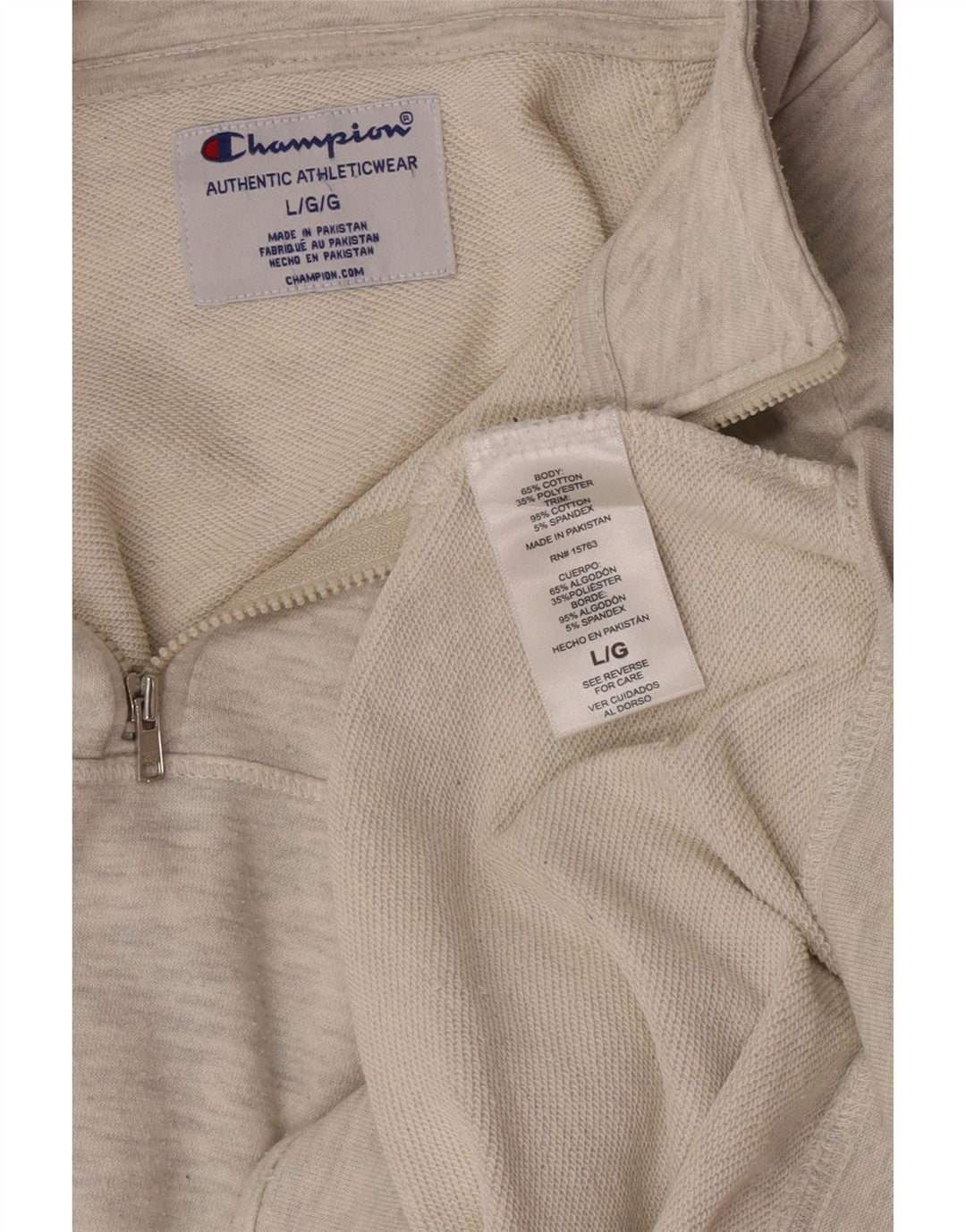 CHAMPION Mens Zip Neck Sweatshirt Jumper Large Grey Flecked Cotton