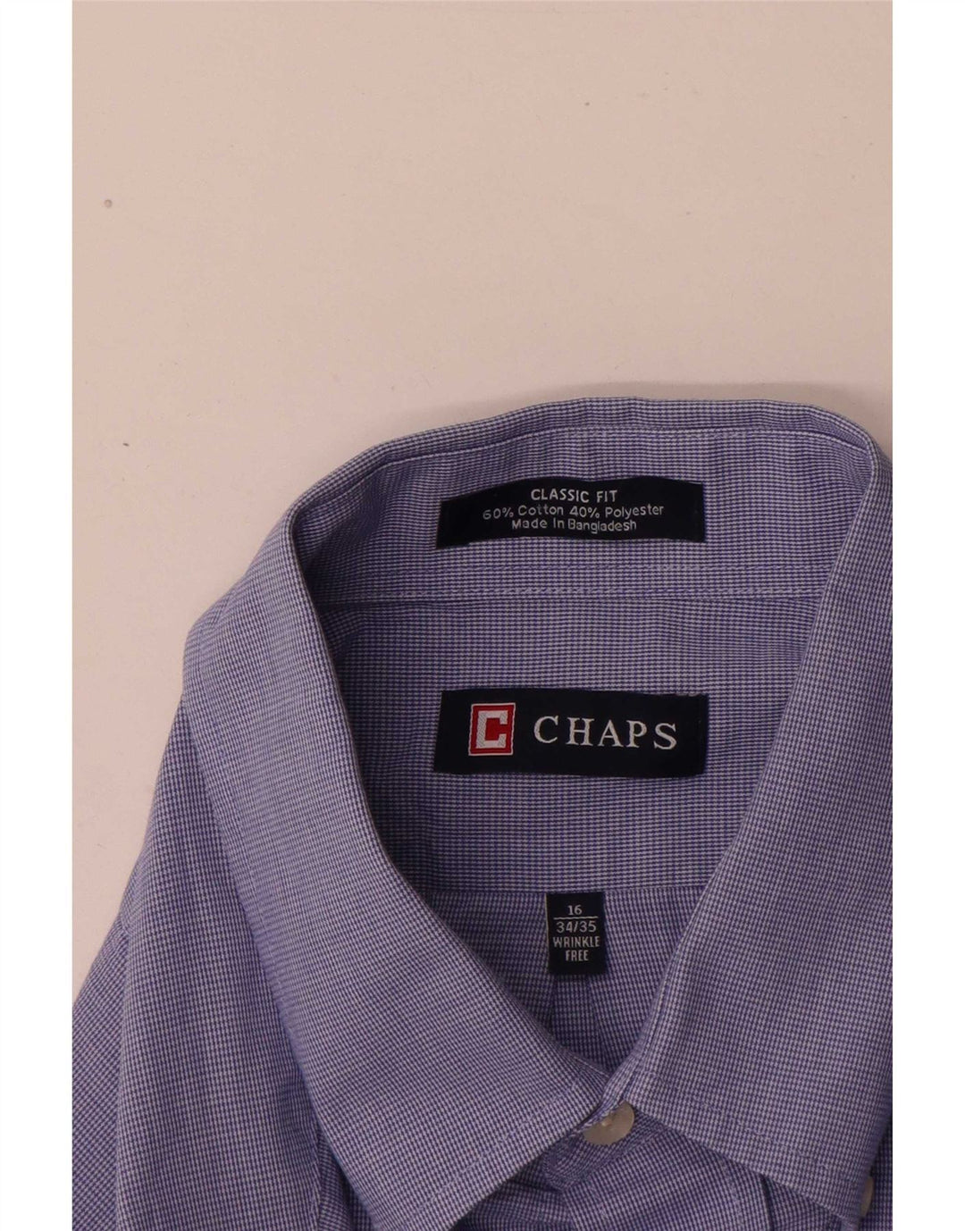 Chaps Mens Classic Fit Shirt Size 16 Large Blue Houndstooth Cotton