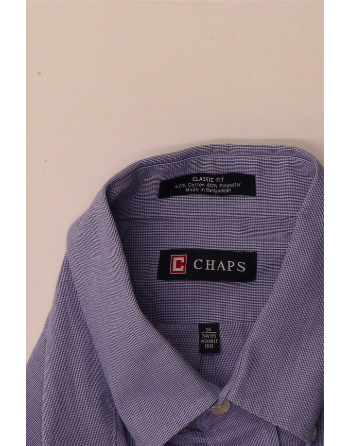 Chaps Mens Classic Fit Shirt Size 16 Large Blue Houndstooth Cotton