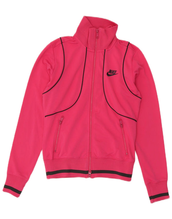 Nike Womens Tracksuit Top Jacket UK 8/10 Small Pink Colourblock Polyester