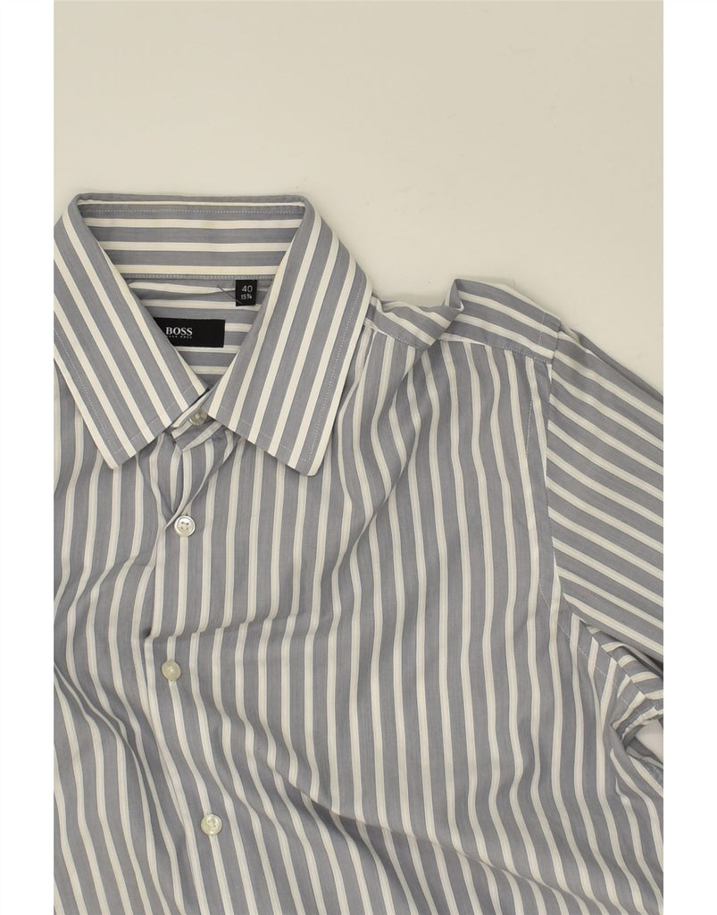 HUGO BOSS Mens Shirt Size 40 15 Medium Grey Striped Cotton | Vintage Hugo Boss | Thrift | Second-Hand Hugo Boss | Used Clothing | Messina Hembry 