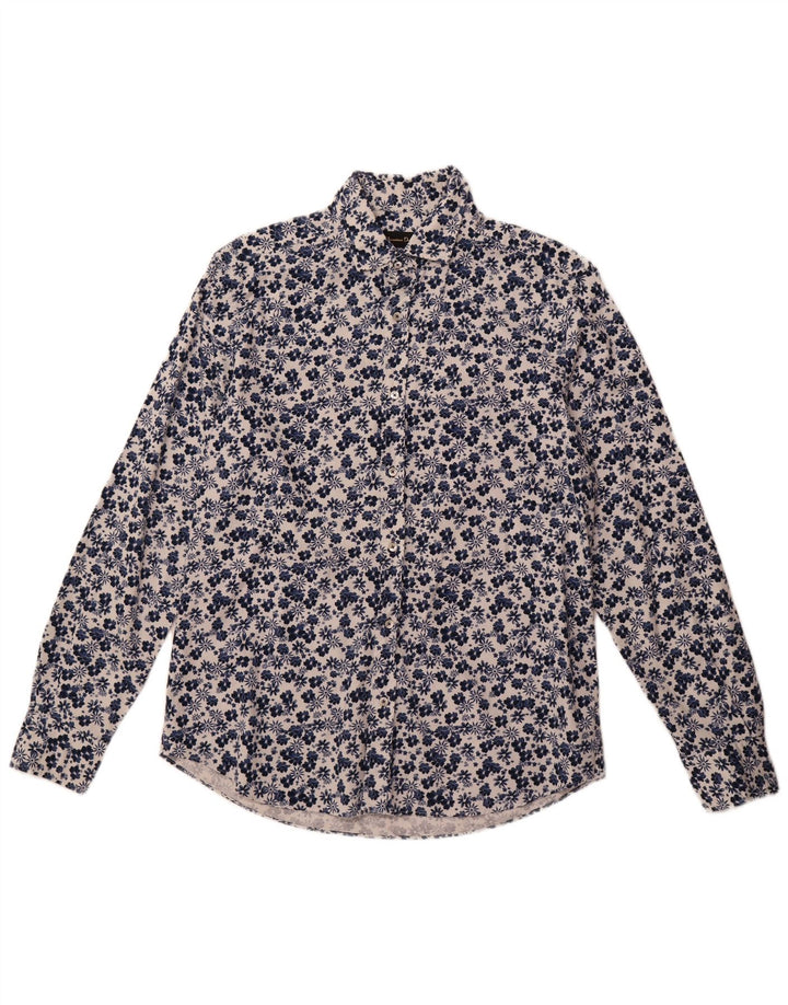 Massimo Dutti Mens Shirt Large Navy Blue Floral
