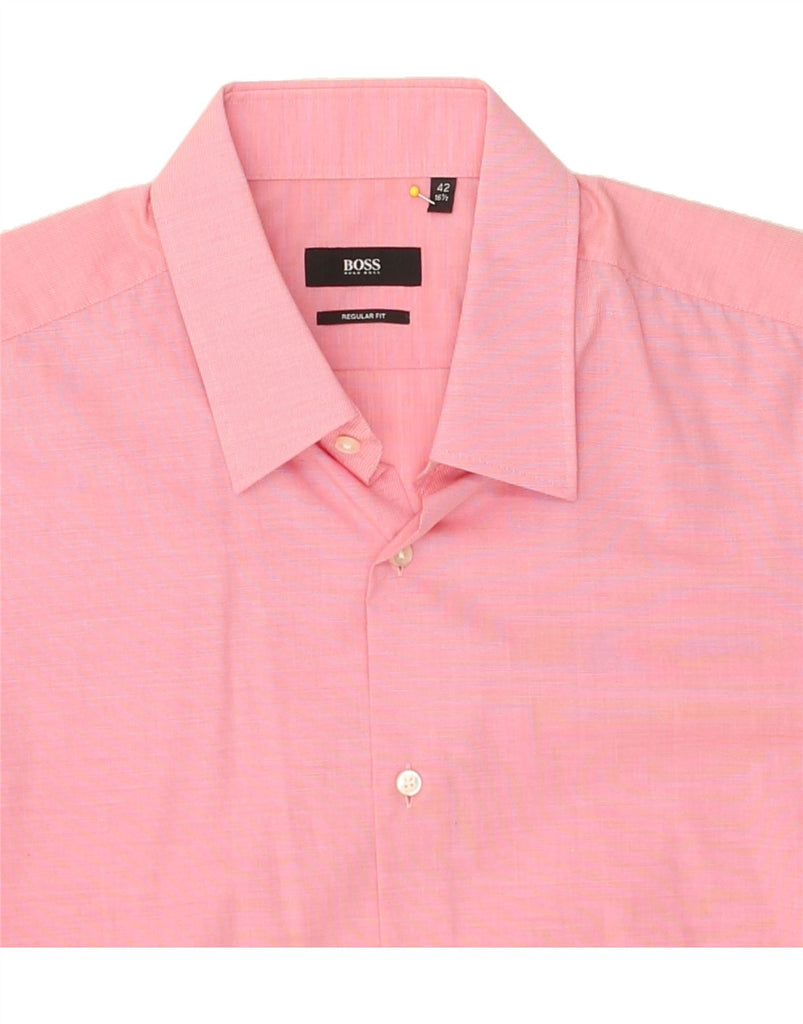 HUGO BOSS Mens Regular Fit Shirt Size 42 16 1/2 Large Pink Cotton Vintage Hugo Boss and Second-Hand Hugo Boss from Messina Hembry 