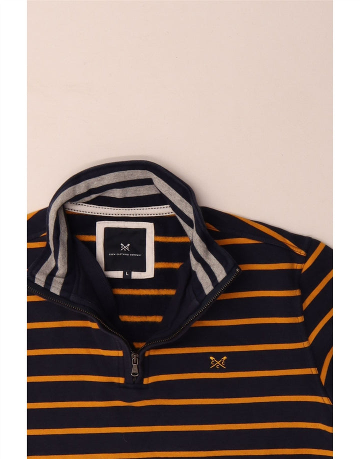 CREW CLOTHING Mens Zip Neck Sweatshirt Jumper Large Navy Blue Striped