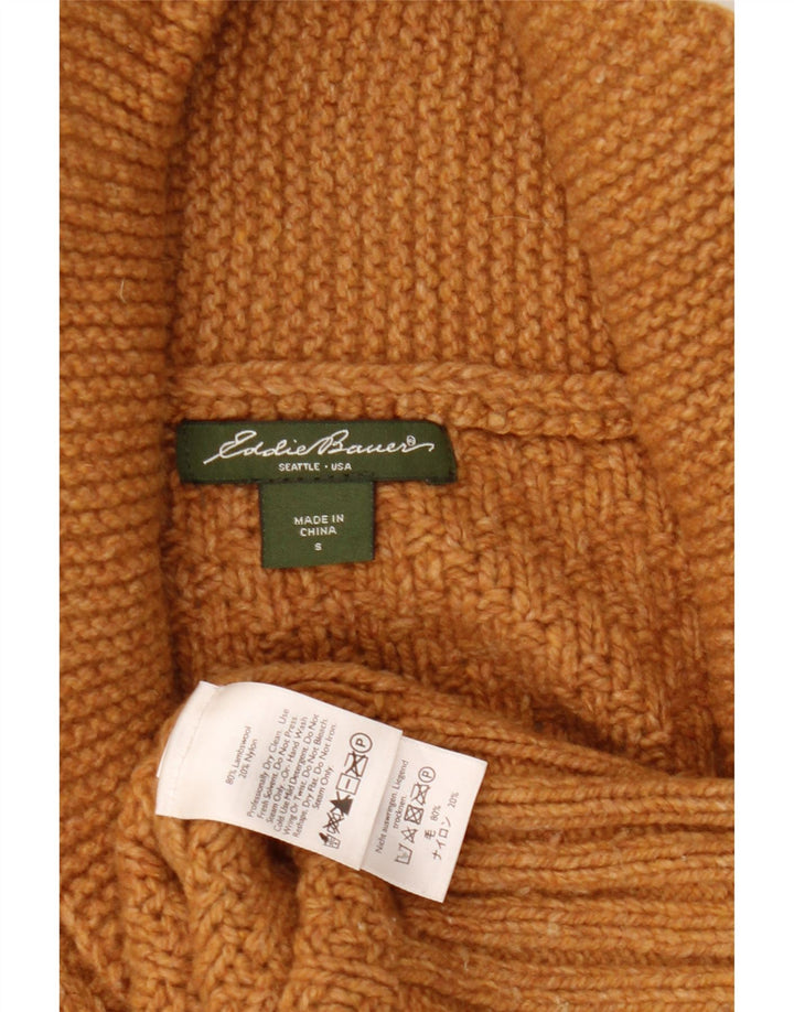 EDDIE BAUER Womens Oversized Cardigan Sweater UK 10 Small Brown Lambswool
