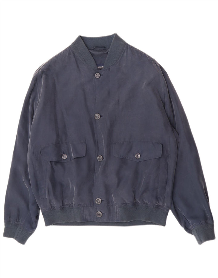 Porto Di Panama Mens Bomber Jacket IT 48 Medium Navy Blue Silk