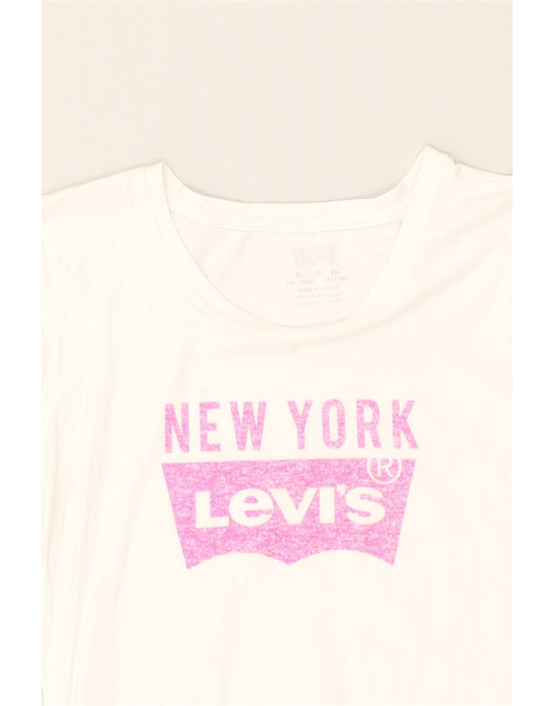 LEVI'S Girls Graphic T-Shirt Top 13-14 Years XL White Cotton | Vintage Levi's | Thrift | Second-Hand Levi's | Used Clothing | Messina Hembry 