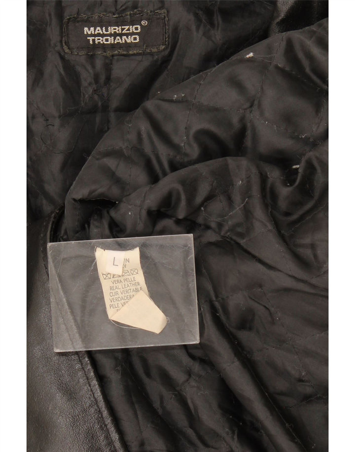 Maurizio Troiano Womens Leather Coat UK 16 Large Black Leather
