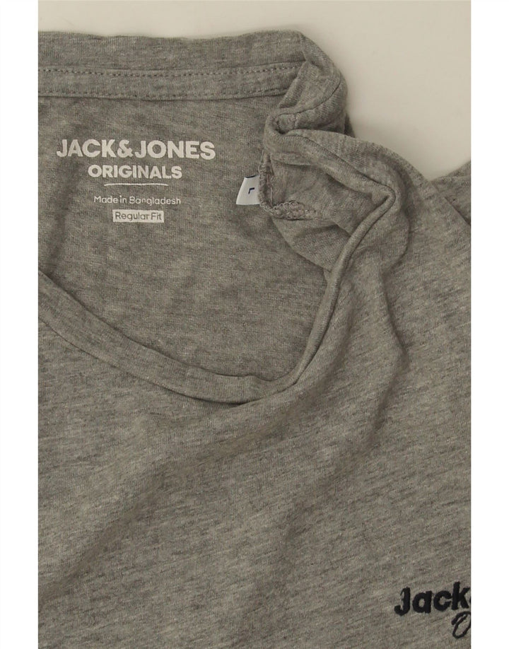 Jack & Jones Mens Regular Fit T-Shirt Top Large Grey Colourblock Cotton