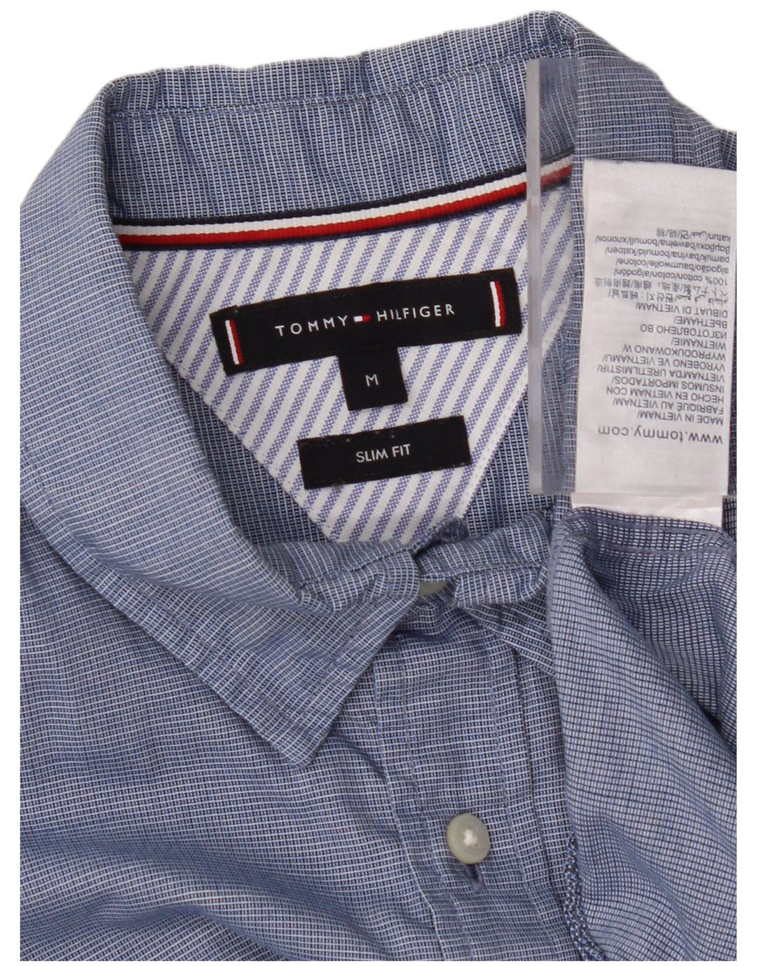 TOMMY HILFIGER Mens Slim Fit Shirt Medium Blue Check Cotton