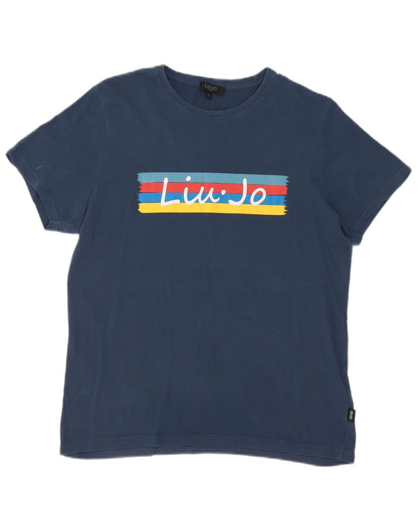 Liu Jo Womens Graphic T-Shirt Top UK 10 Small Navy Blue Cotton
