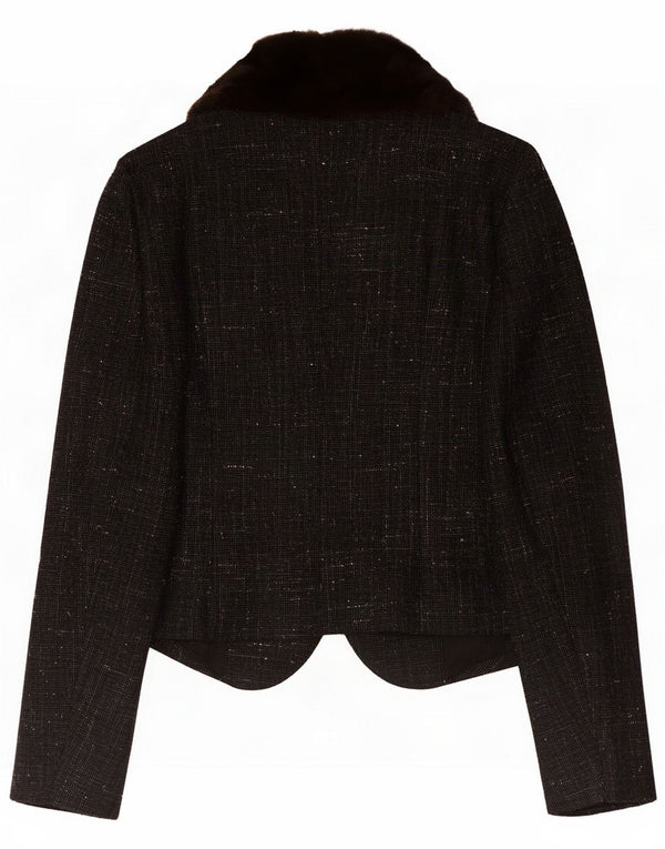 Benetton Womens 1 Button Blazer Jacket UK 12 Medium Black Flecked