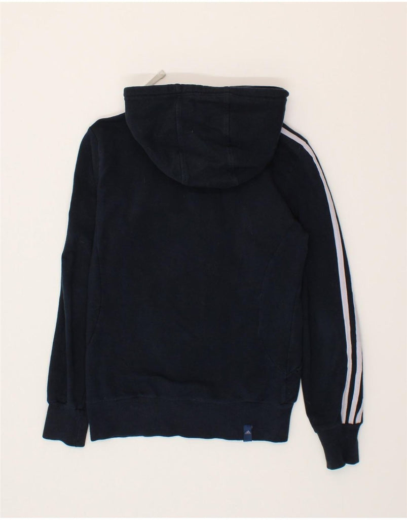 ADIDAS Womens Zip Hoodie Sweater UK 12 Medium Navy Blue Colourblock Cotton Vintage Adidas and Second-Hand Adidas from Messina Hembry 