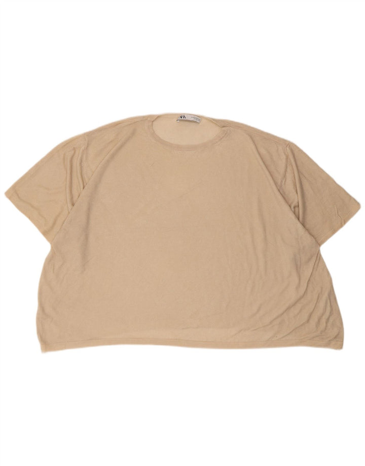 Zara Womens Oversized T-Shirt Top UK 14 Medium Beige Viscose