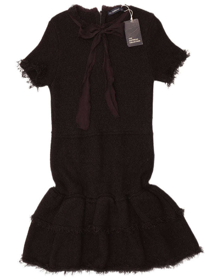 Zara Womens Front Tie Mermaid Dress UK 12 Medium Black Viscose