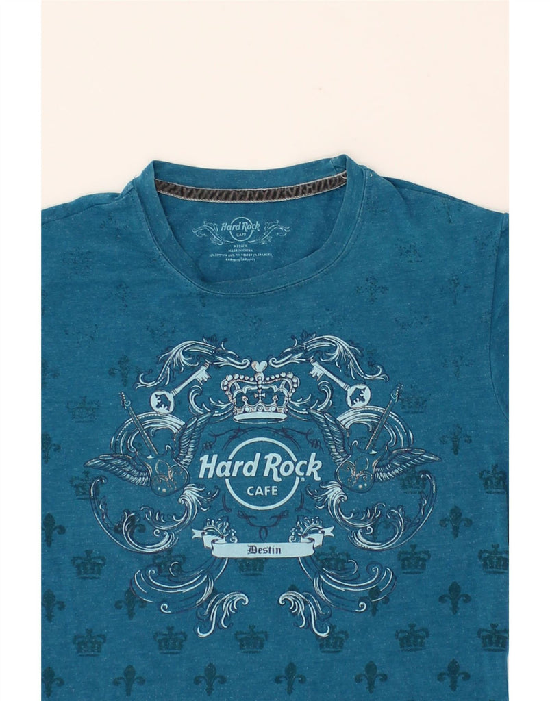 HARD ROCK CAFE Womens Destin Graphic T-Shirt Top UK 12 Medium Blue Cotton Vintage Hard Rock Cafe and Second-Hand Hard Rock Cafe from Messina Hembry 