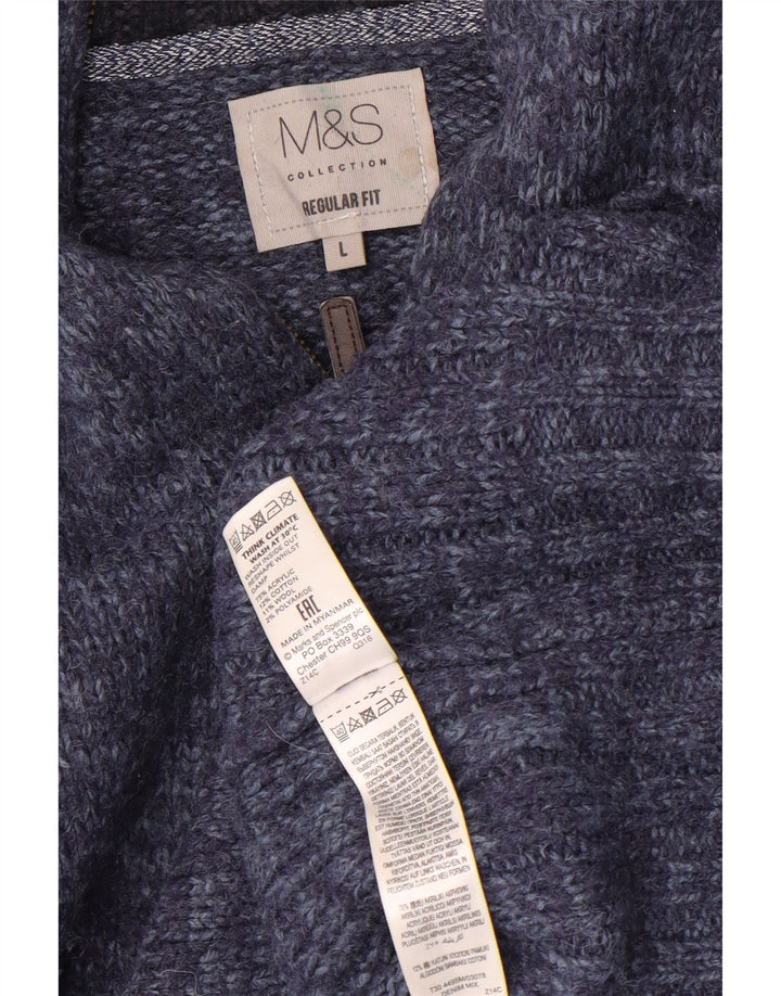 Marks & Spencer Mens Regular Fit Zip Neck Jumper Sweater Large Blue Flecked