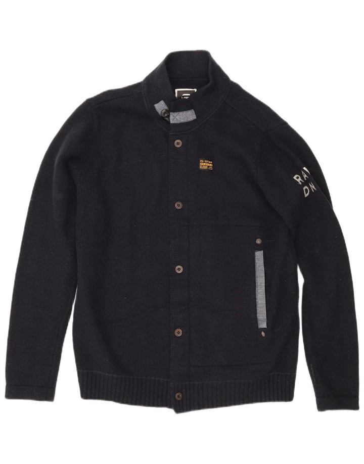 G-Star Mens Graphic Cardigan Sweater XL Navy Blue Lambswool