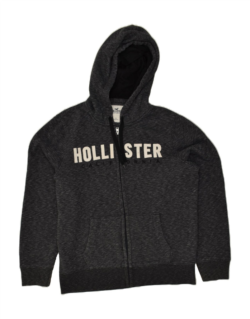 HOLLISTER Mens Graphic Zip Hoodie Sweater Large Grey Flecked Cotton | Vintage Hollister | Thrift | Second-Hand Hollister | Used Clothing | Messina Hembry 