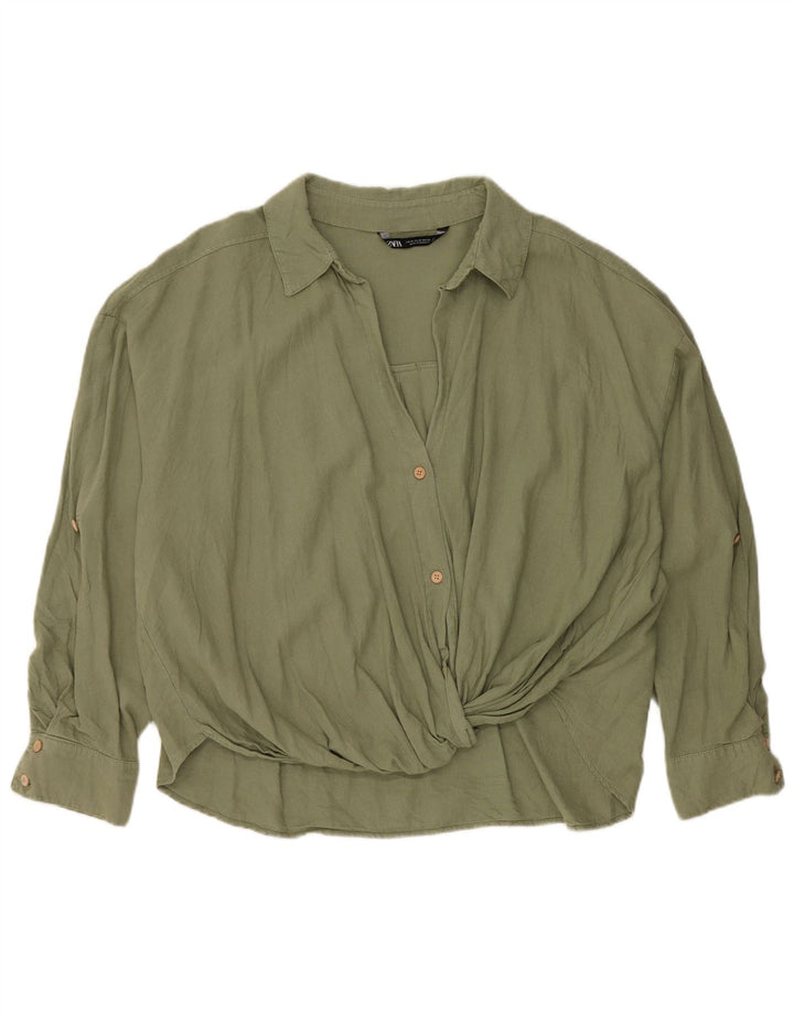 Zara Womens Overshirt Shirt UK 14 Medium Green Linen