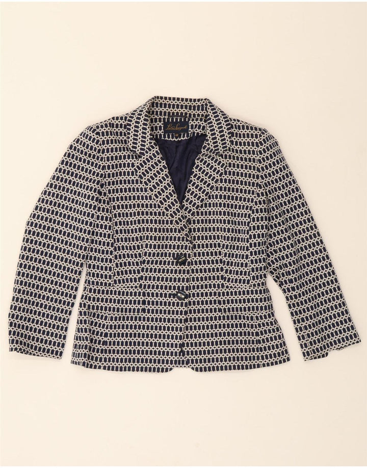 LUISA SPAGNOLI Womens Blazer Jacket IT 42 Medium Navy Blue Geometric Vintage Luisa Spagnoli and Second-Hand Luisa Spagnoli from Messina Hembry 