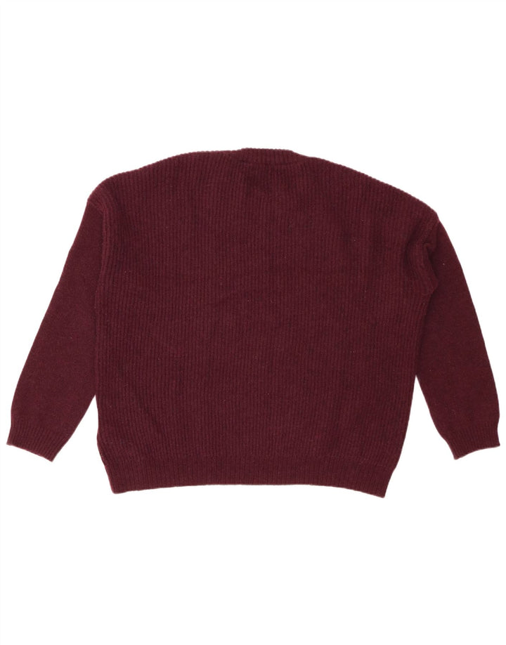 KAPPA Womens Oversized Crew Neck Jumper Sweater UK 16 Large Maroon Wool