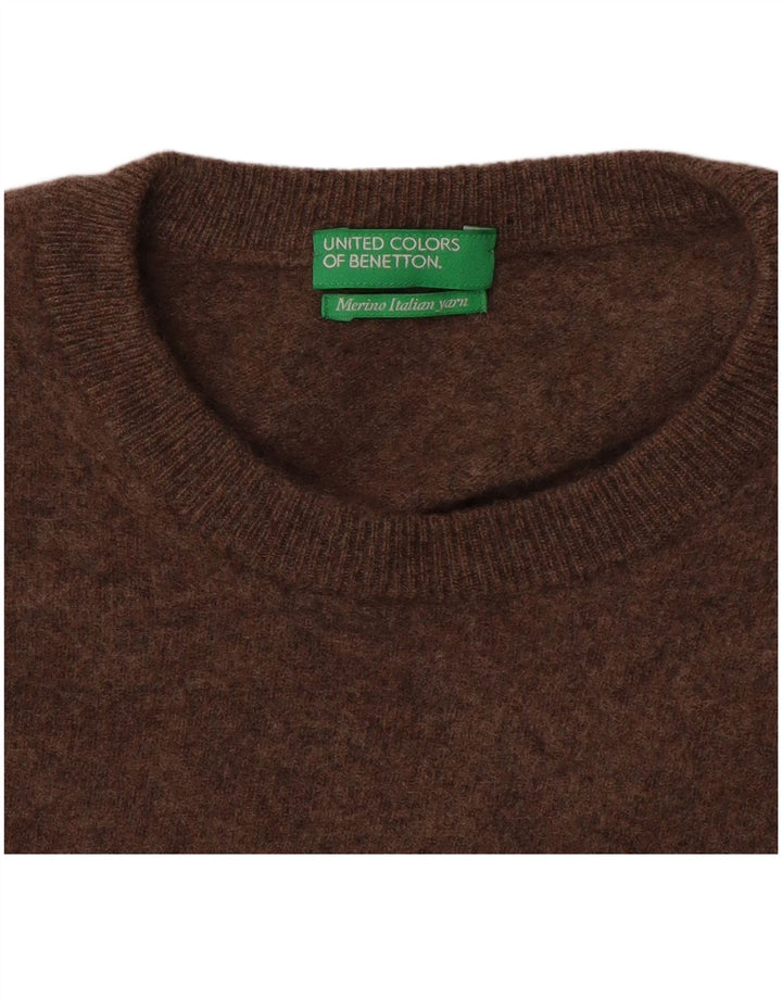 Benetton Womens Crew Neck Jumper Sweater UK 12 Medium Brown