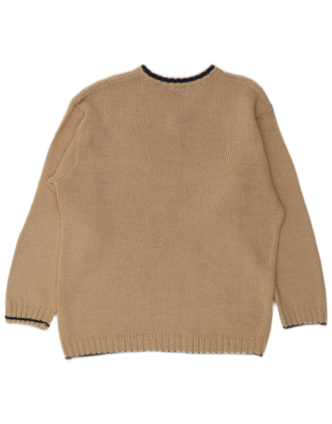 John F Gee Mens V-Neck Jumper Sweater IT 48/50 Medium Beige Polyacrylic