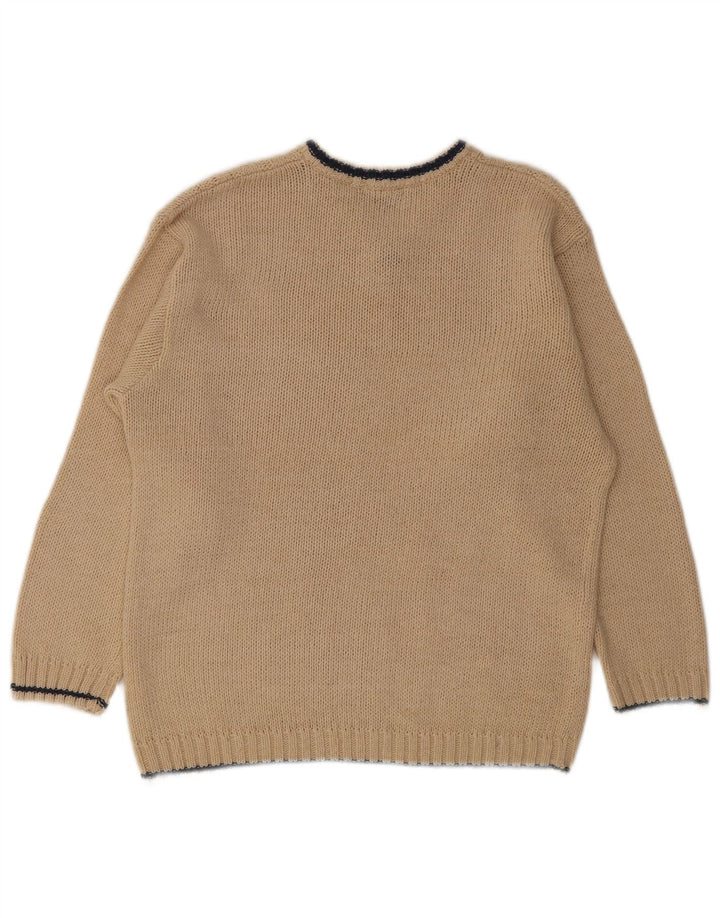 John F Gee Mens V-Neck Jumper Sweater IT 48/50 Medium Beige Polyacrylic