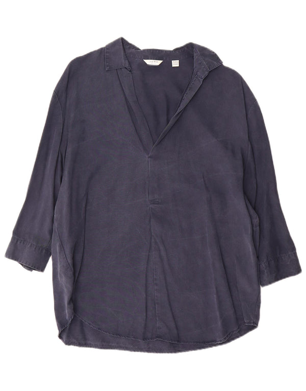 Jack Wills Womens 3/4 Sleeve Oversized Blouse Top UK 6 XS Navy Blue Lyocell